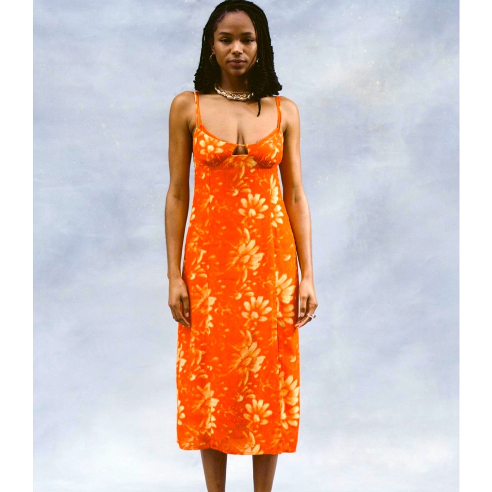 Urban Outfitters Orange Lace Midi Dress - Picture 1 of 3